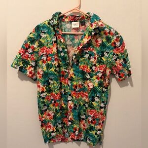 Disney Men's Mickey Floral Button-Down Short Sleeve Shirt